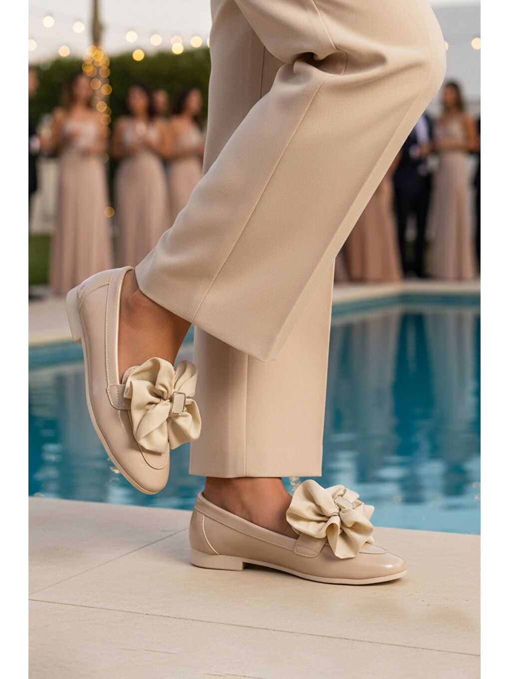 Bej Hafif Fiyonk Kurdeleli Kadın Babet Ayakkabı 572485 Z-2