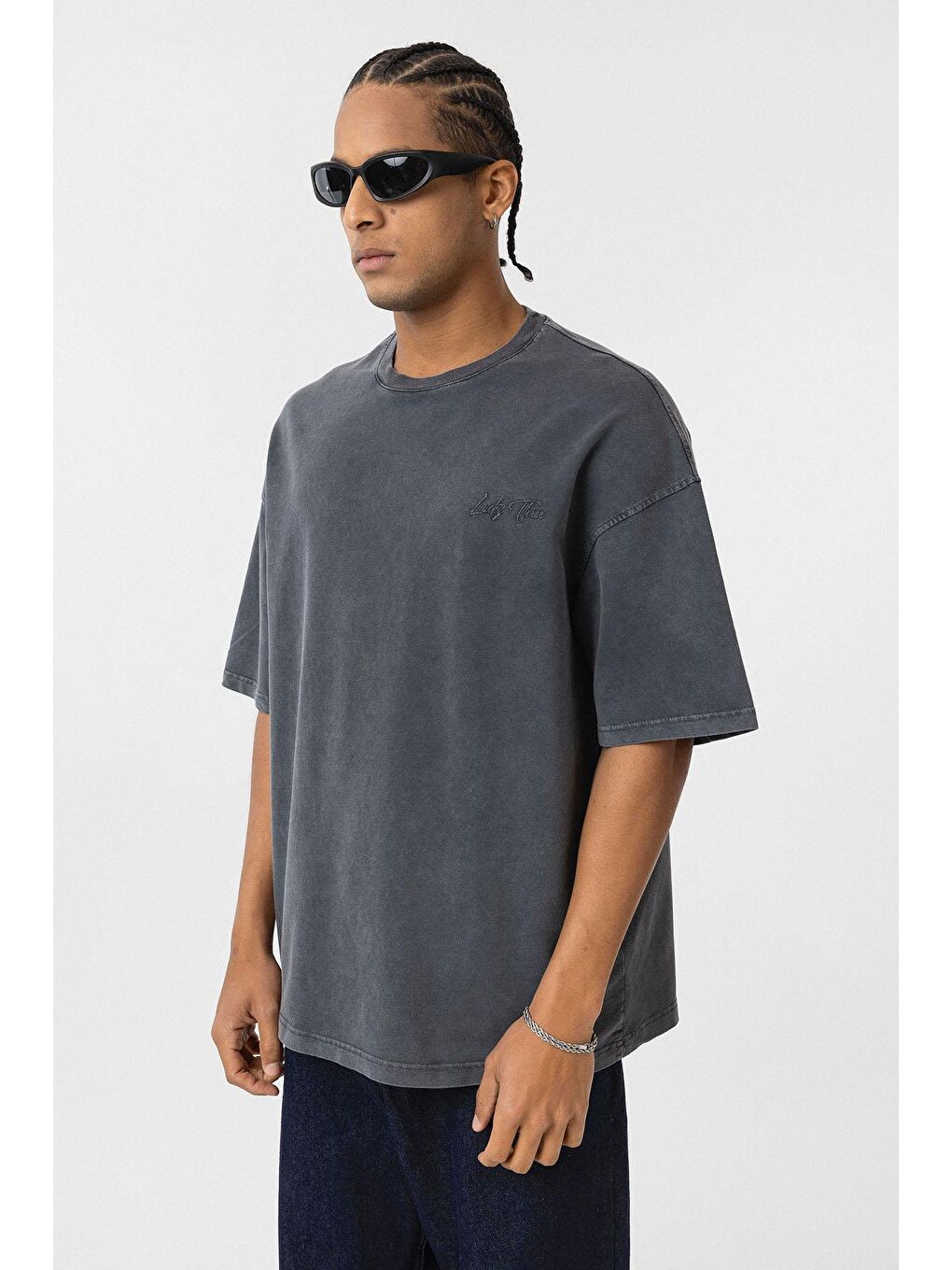 Yıkamalı Oversize Arka Baskılı Tişört Siyah-4