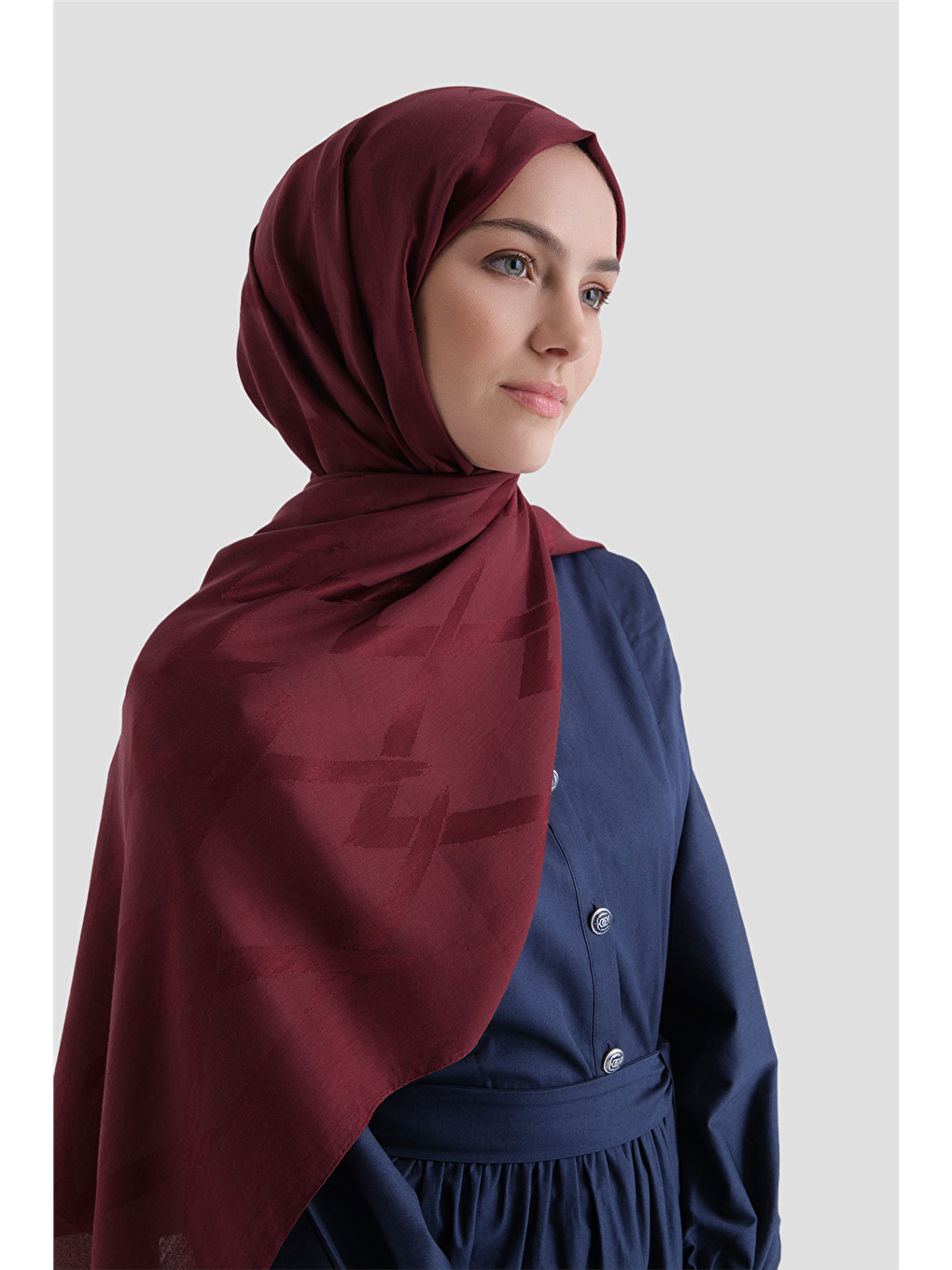 Bordo Lyocell Naia Zikzak Desen Şal 1- 31-1