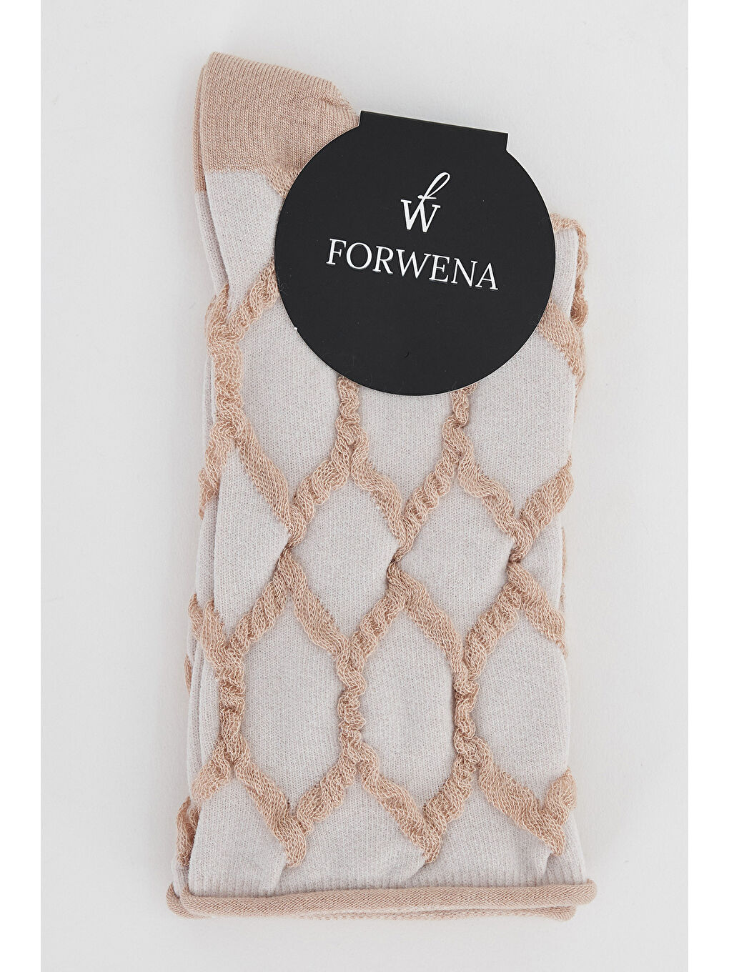 Bej Kabartma Örgü Desenli Modal Lastiksiz Dikişsiz Kadın Soket Çorap 36-41-3