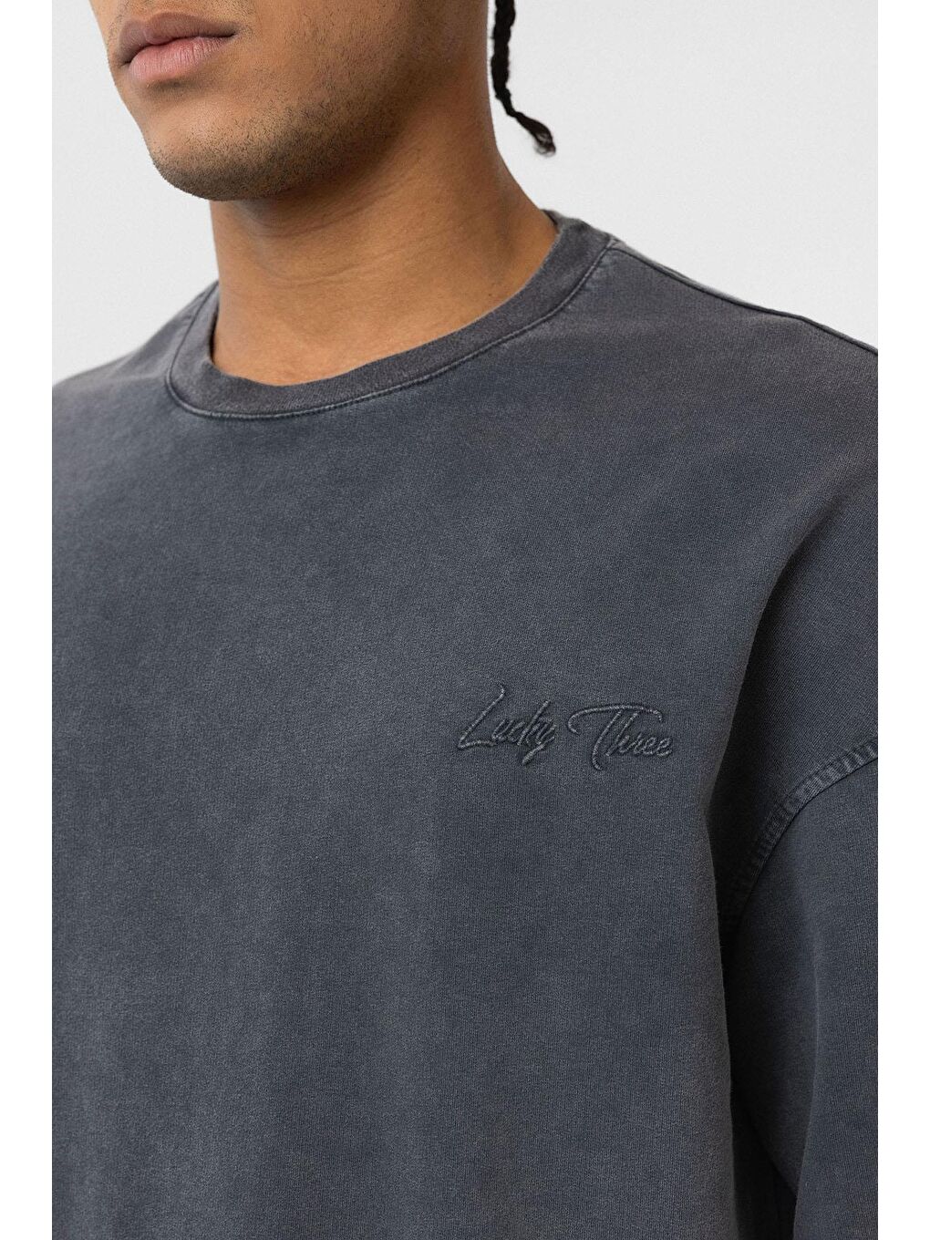 Yıkamalı Oversize Arka Baskılı Tişört Siyah-5