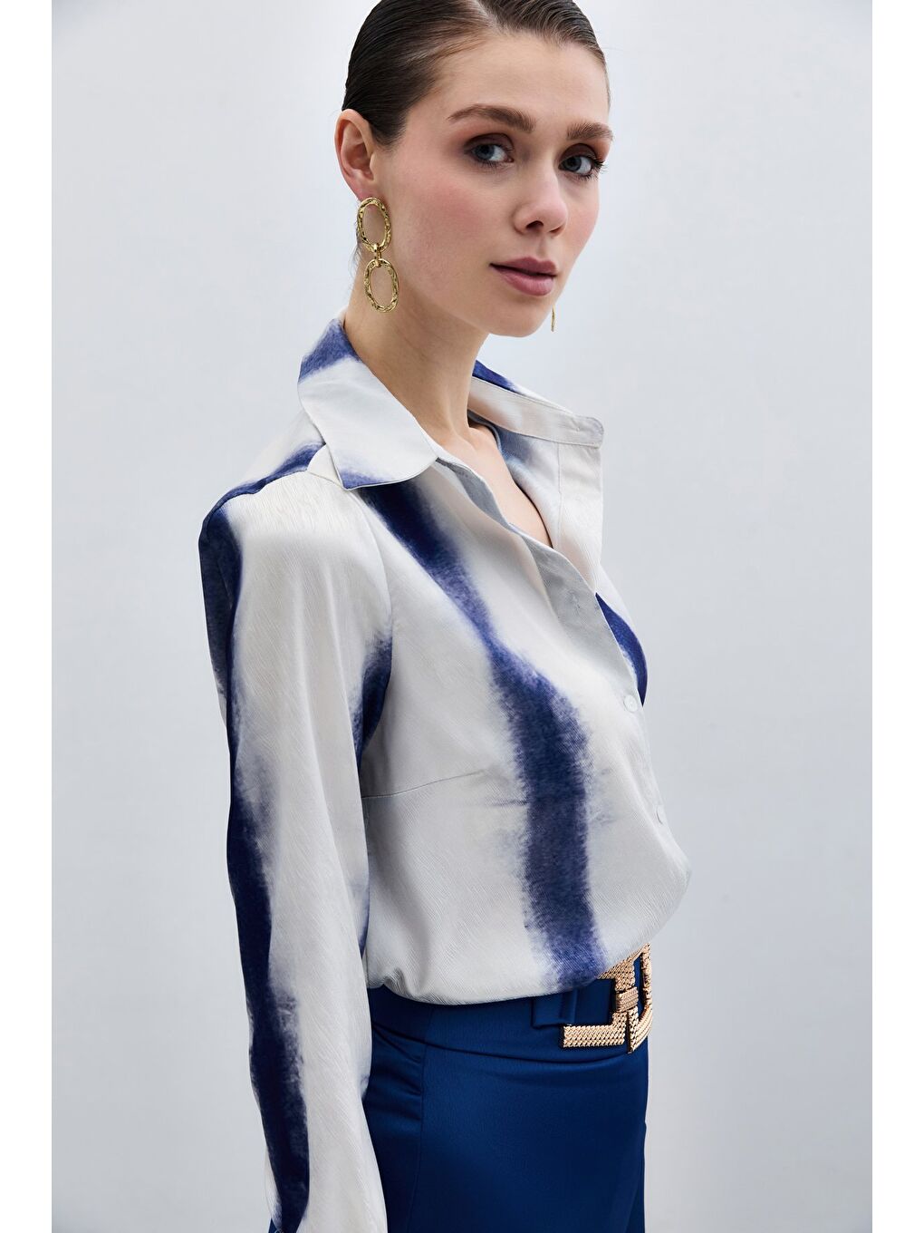 Desenli Klasik Gömlek - Sax Mavi-5