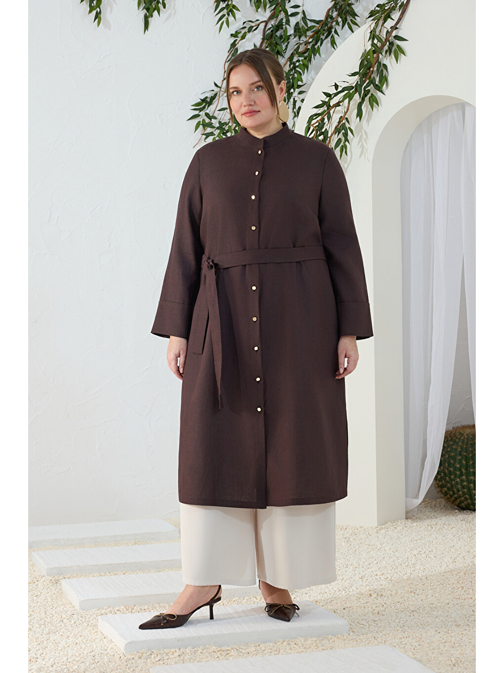 Kahverengi Hakim Yaka Tunik-1