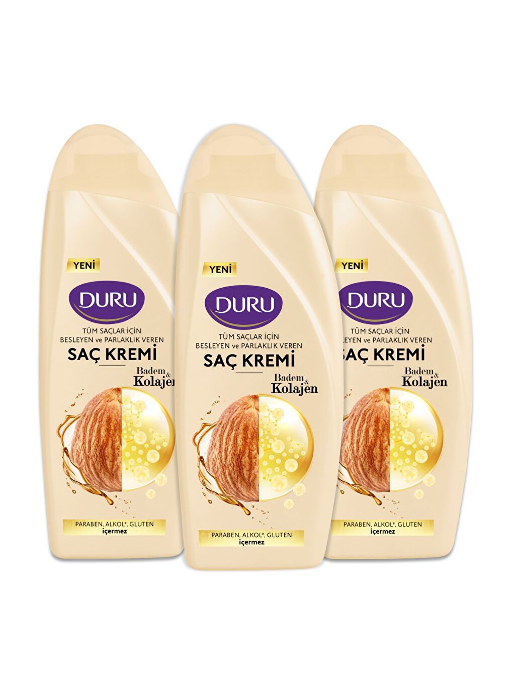 Duru Beyaz Badem & Kolajen Tüm Saçlar Için Saç Kremi 3x500 ml