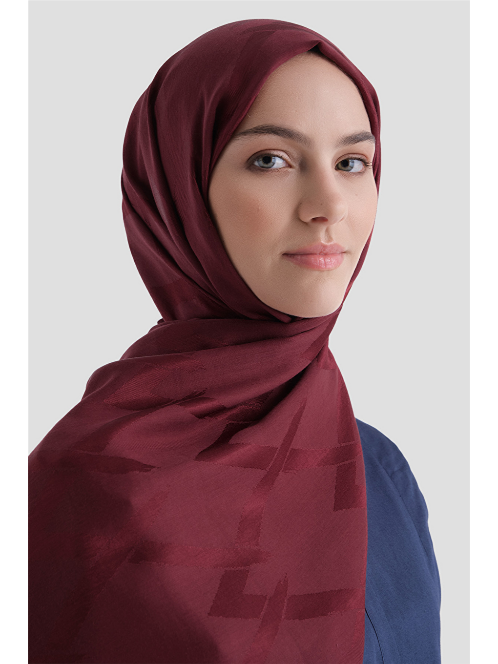 Bordo Lyocell Naia Zikzak Desen Şal 1- 31-3