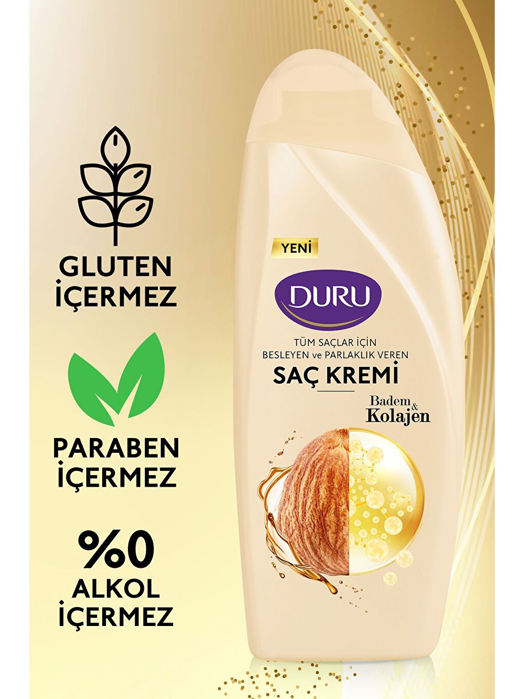 Duru Beyaz Badem & Kolajen Tüm Saçlar Için Saç Kremi 3x500 ml - 1