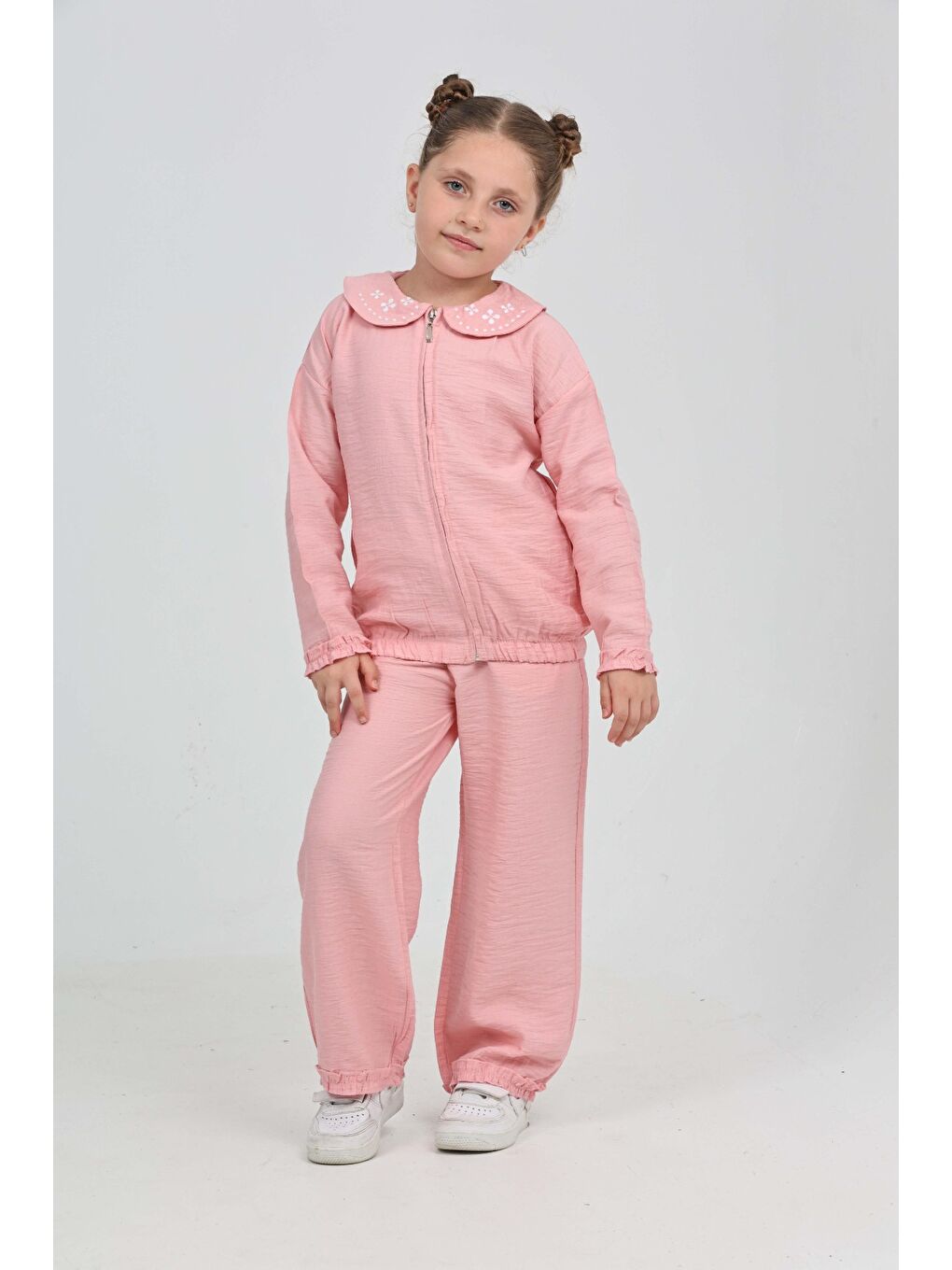 Pembe Kız Çocuk Yaka Nakışlı Eşofman Takım-1