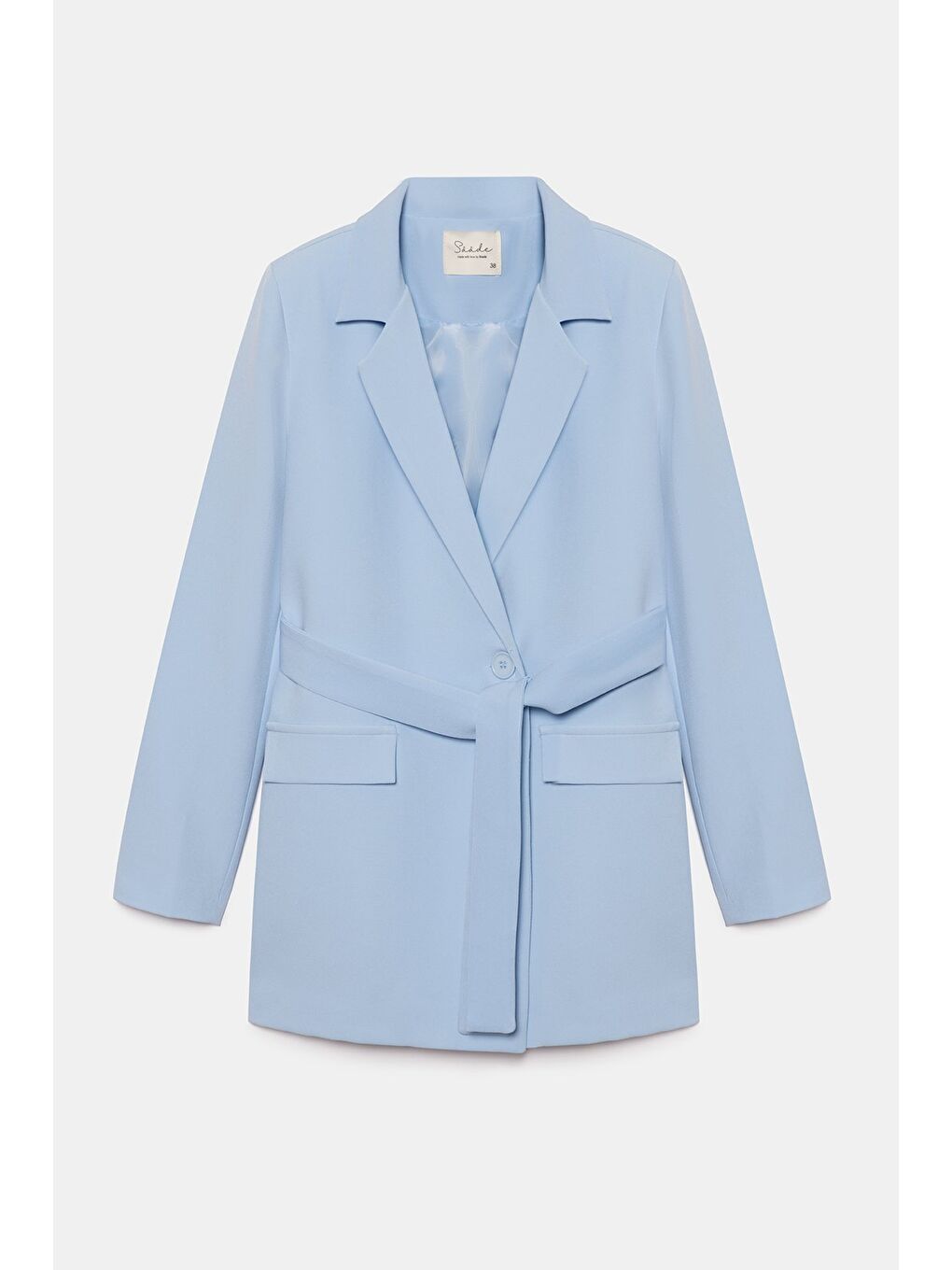 Bebe Mavi Kadın Tek Düğmeli Dokuma Kruvaze Blazer Ceket - Kuşaklı