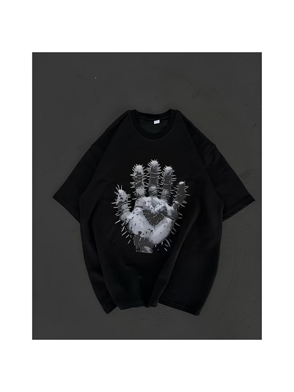 Unisex Bisiklet Yaka Ön Arka Baskılı Oversize Siyah Tişört