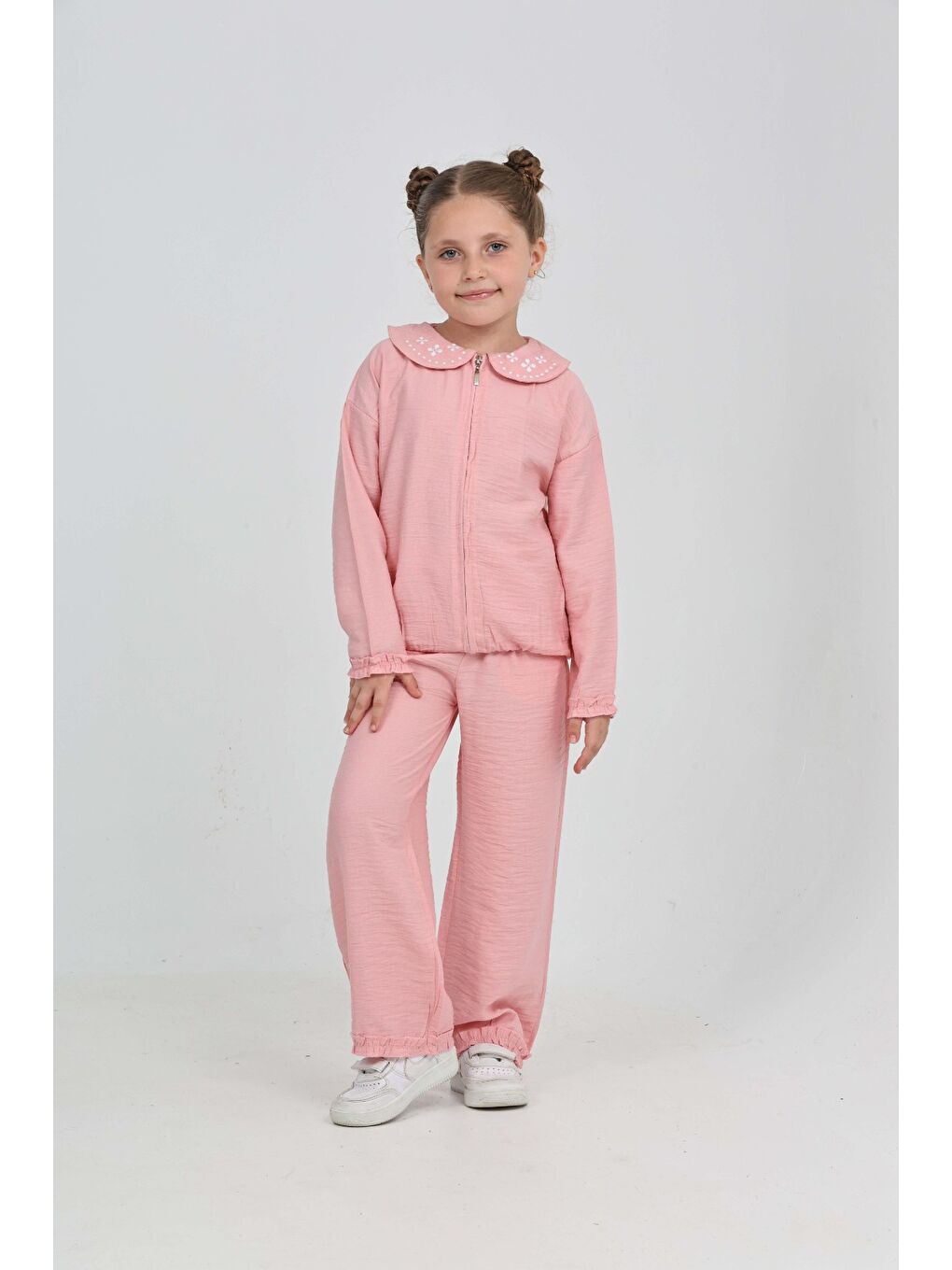 Pembe Kız Çocuk Yaka Nakışlı Eşofman Takım-2