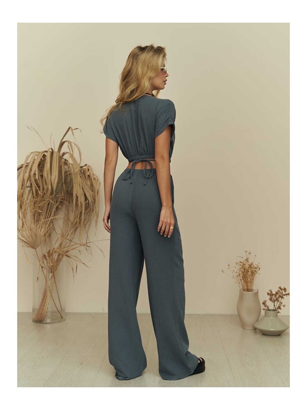 Phuket Antrasit Müslin Crop Takım-3