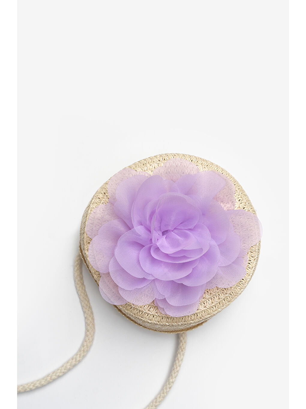 Lila Gül Detaylı Kız Çocuk Hasır Çanta-1