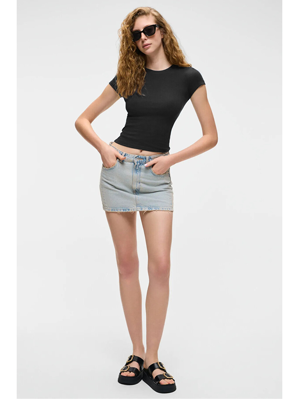 Siyah HOPEWELL Kadın Yuvarlak Yaka Örme Slim Fit SİYAH T-Shirt-1