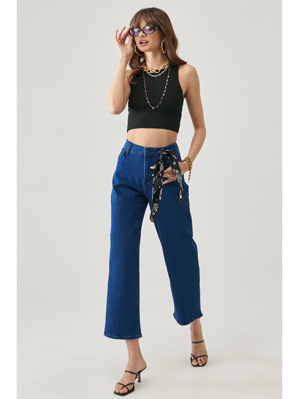 Mavi Wide Leg Fit Yüksek Bel Geniş Paça Esnek Jean Jean Pantolon