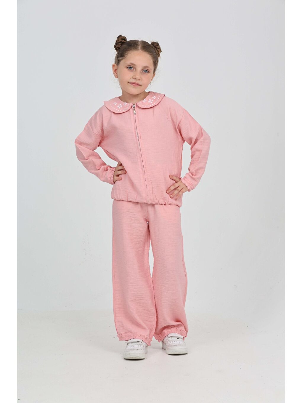 Pembe Kız Çocuk Yaka Nakışlı Eşofman Takım-3
