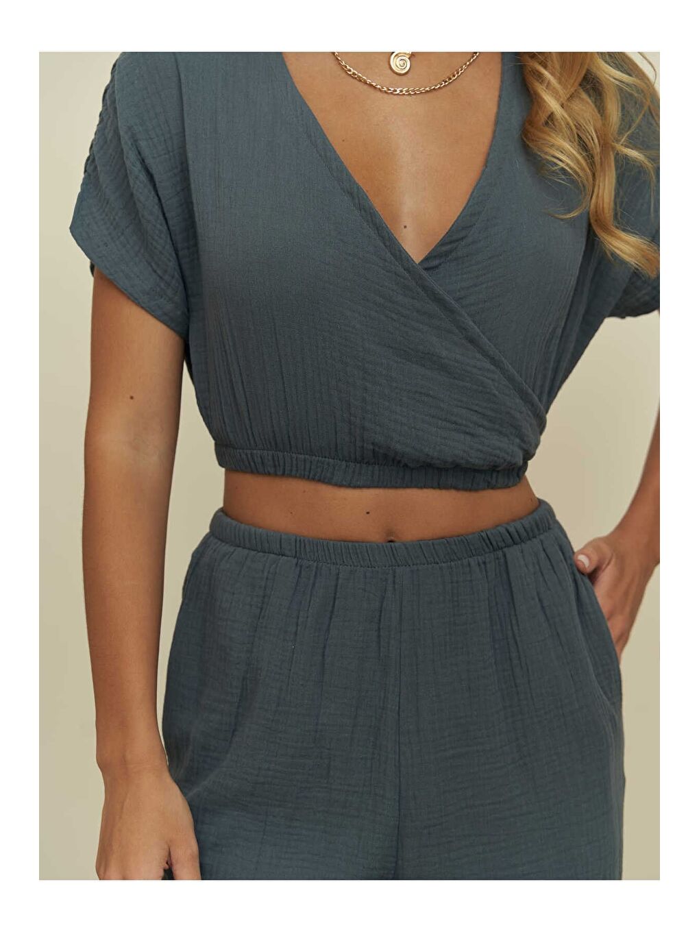 Phuket Antrasit Müslin Crop Takım-5