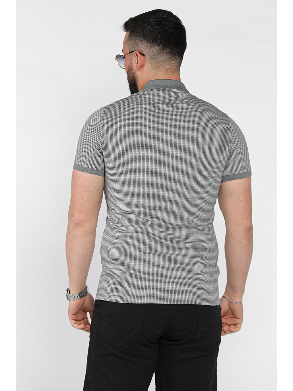 Gri Erkek Polo Yaka Yarım Düğmeli Tişört-2