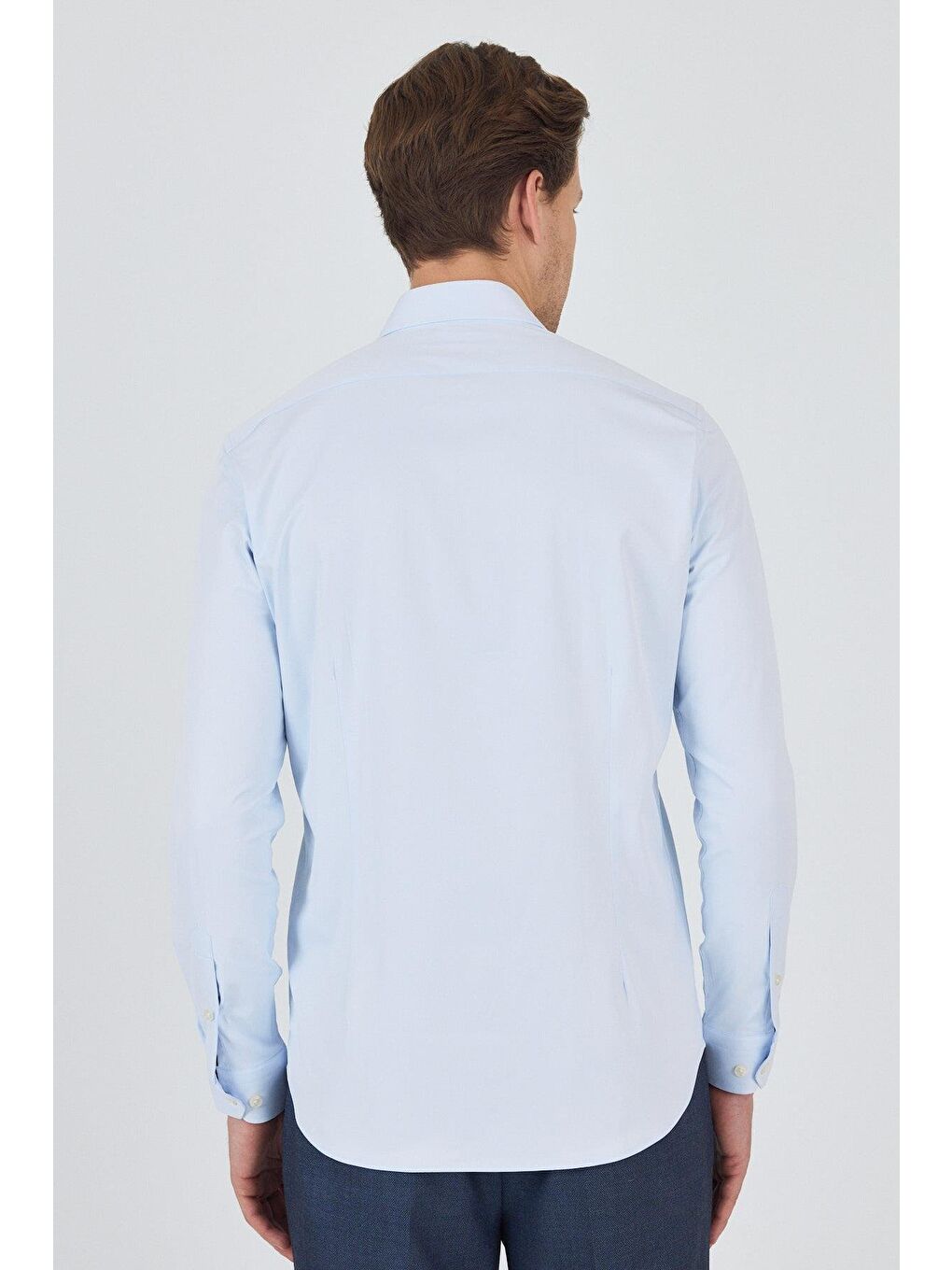 Mavi Uzun Kol Düz Bez Ayağı Sert Yaka Cepsiz Pamuklu Classic Slim Fit Gömlek 1004250211-1