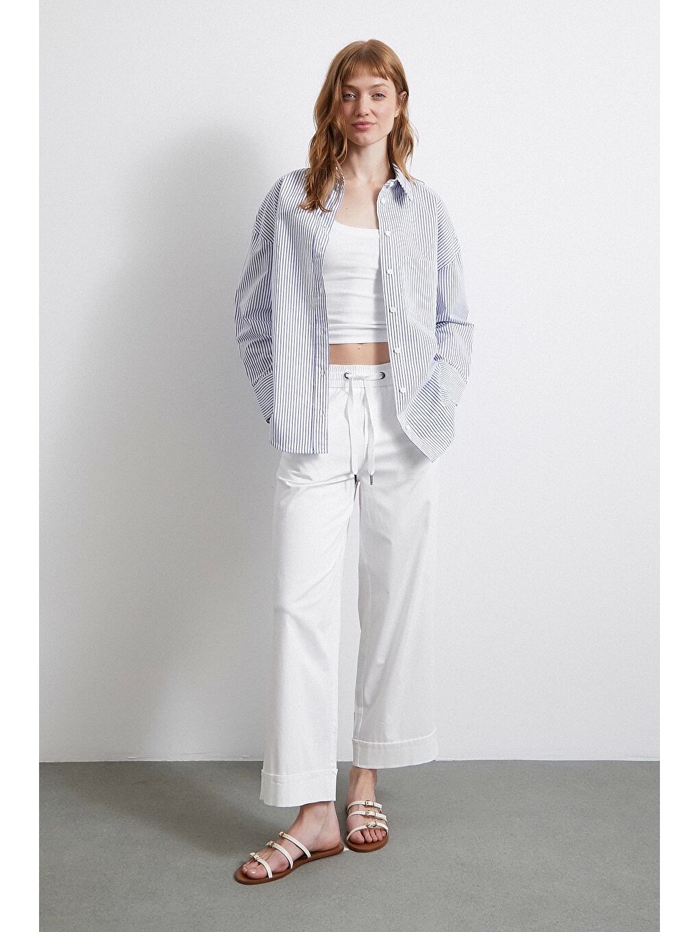 İnce Çizgili Gömlek Mavi-1