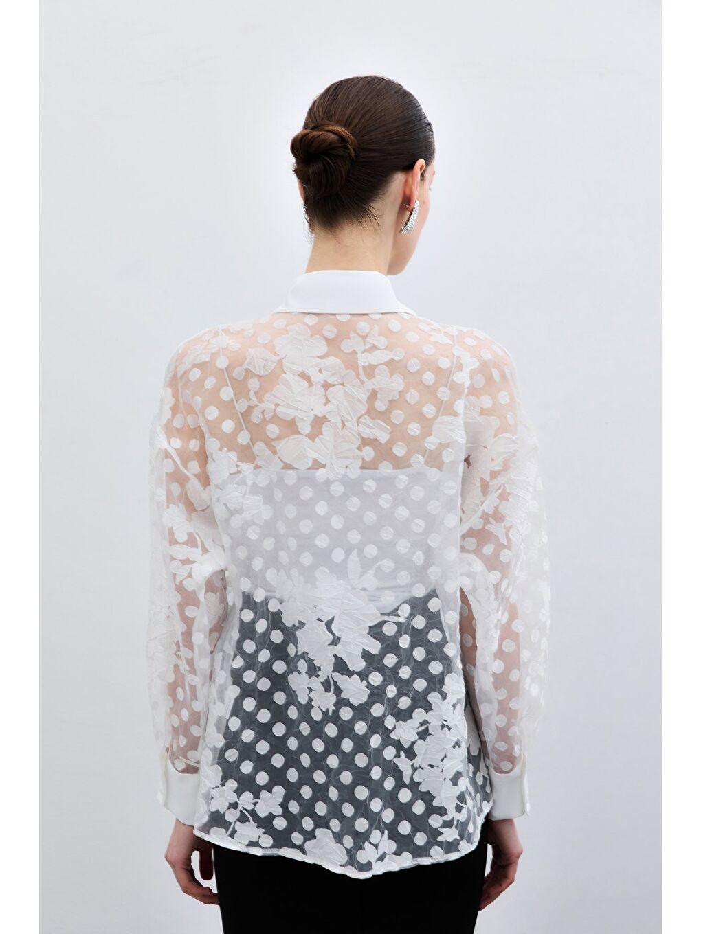 Kendinden Desenli Gömlek - Ekru-7