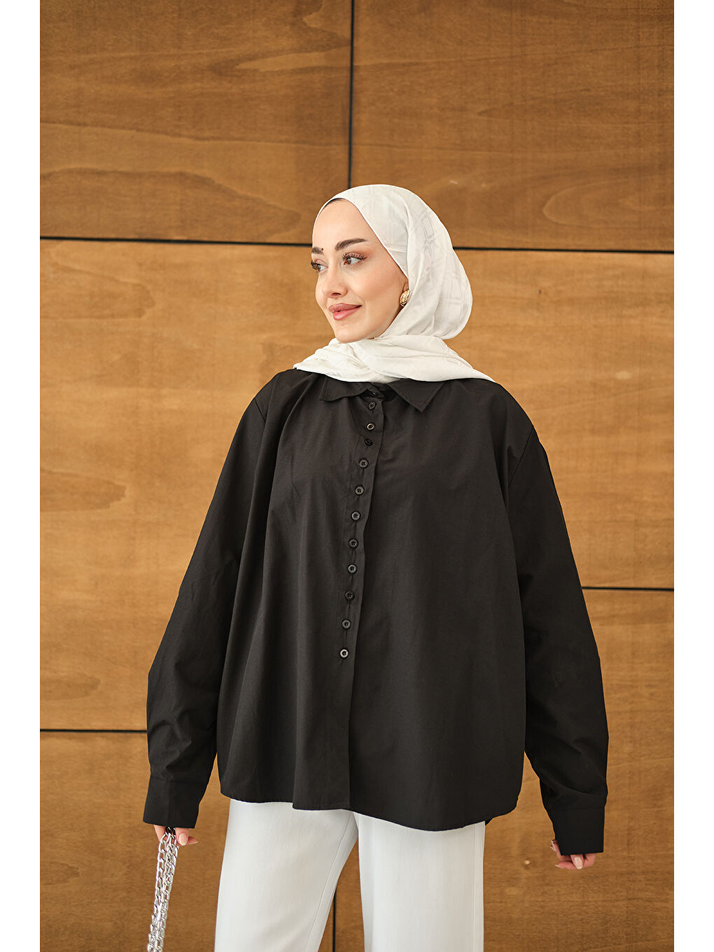 Kadın Geniş Kesim Gömlek Siyah-2