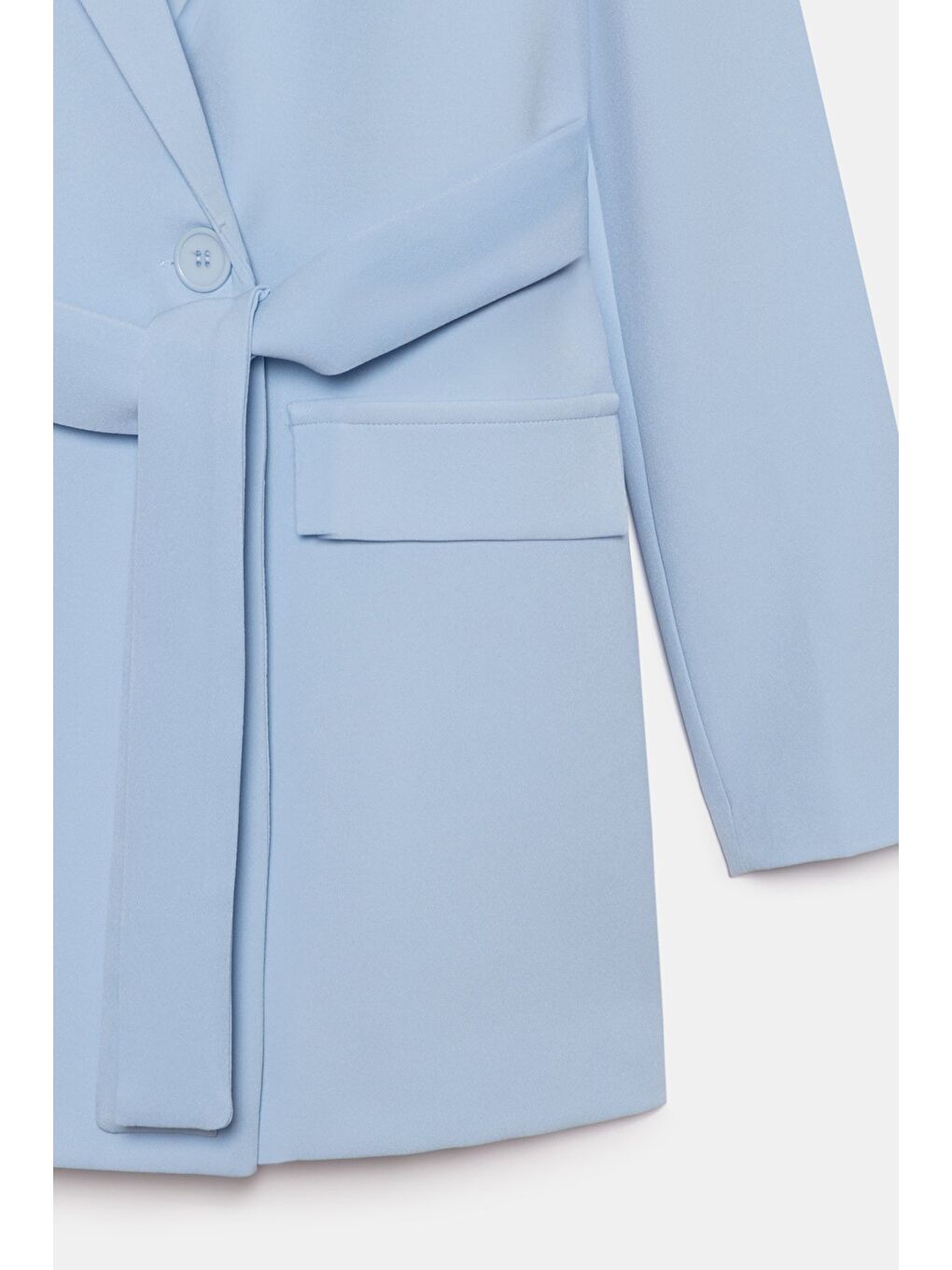Bebe Mavi Kadın Tek Düğmeli Dokuma Kruvaze Blazer Ceket - Kuşaklı-2