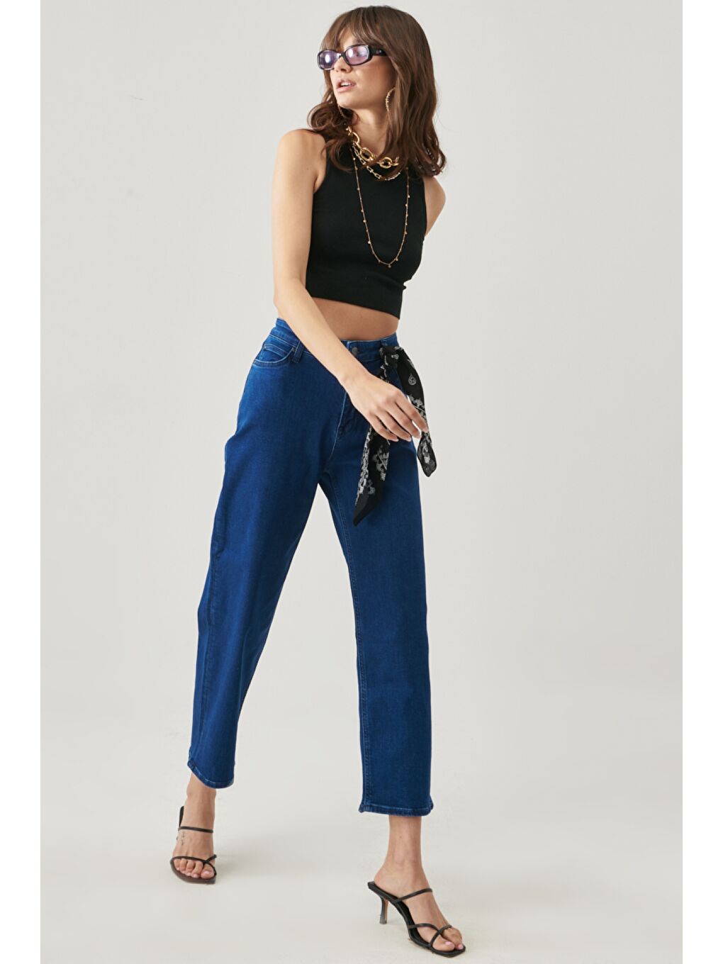 Mavi Wide Leg Fit Yüksek Bel Geniş Paça Esnek Jean Jean Pantolon-1