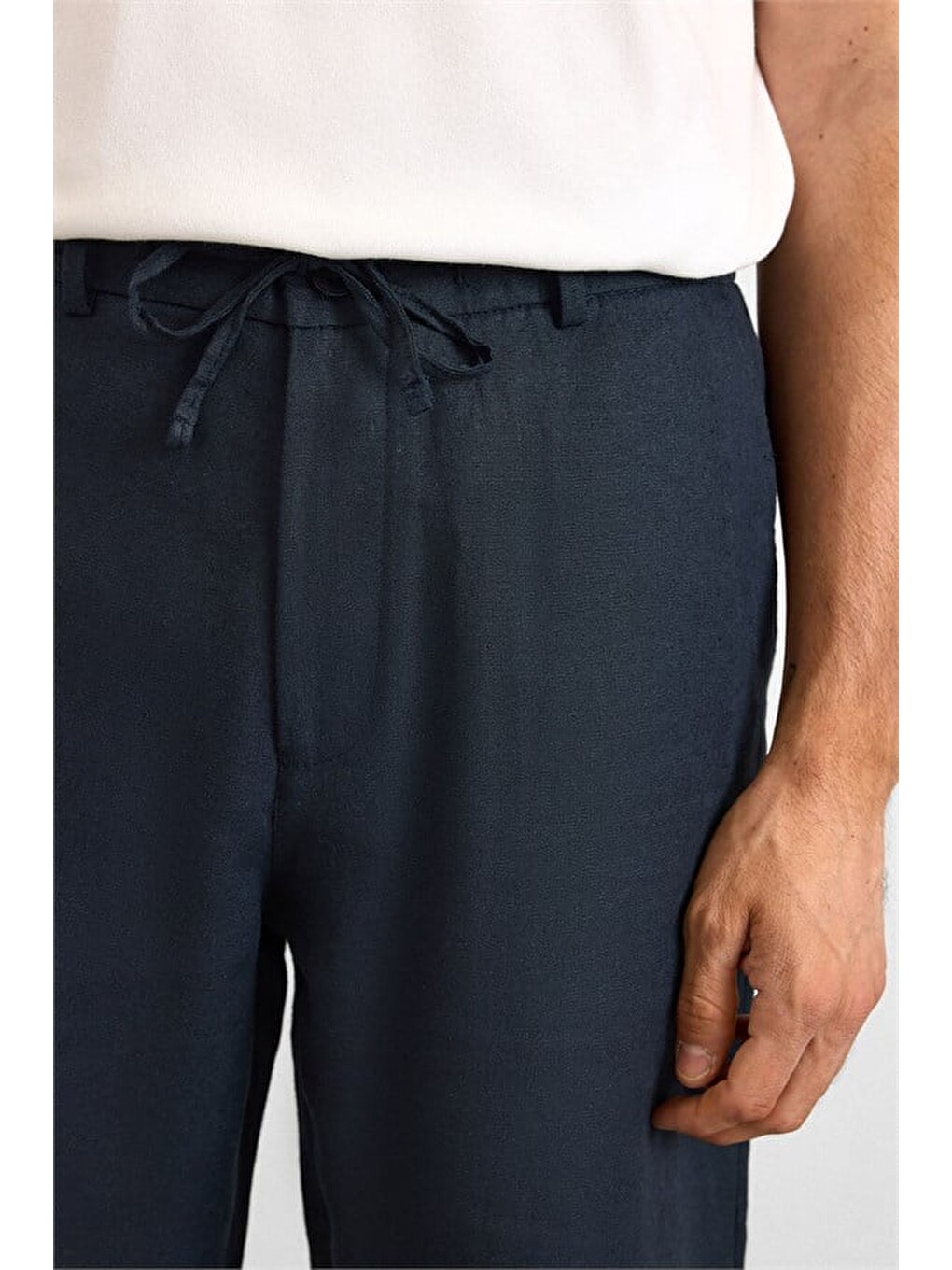 Lacivert Regular Düz Twill Yarım Lastikli Şort-1