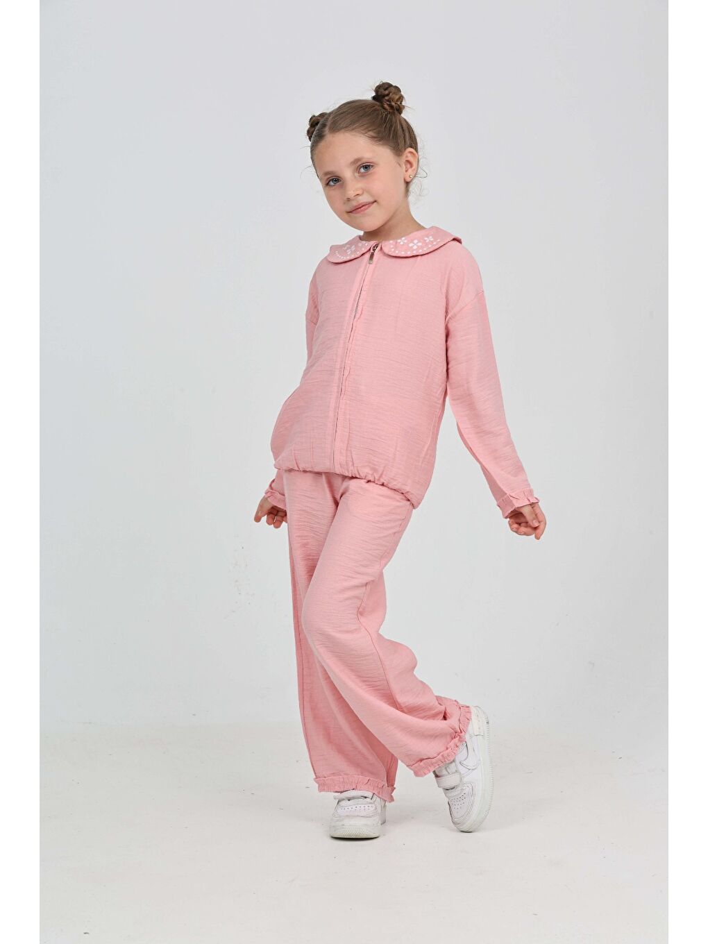 Pembe Kız Çocuk Yaka Nakışlı Eşofman Takım-4