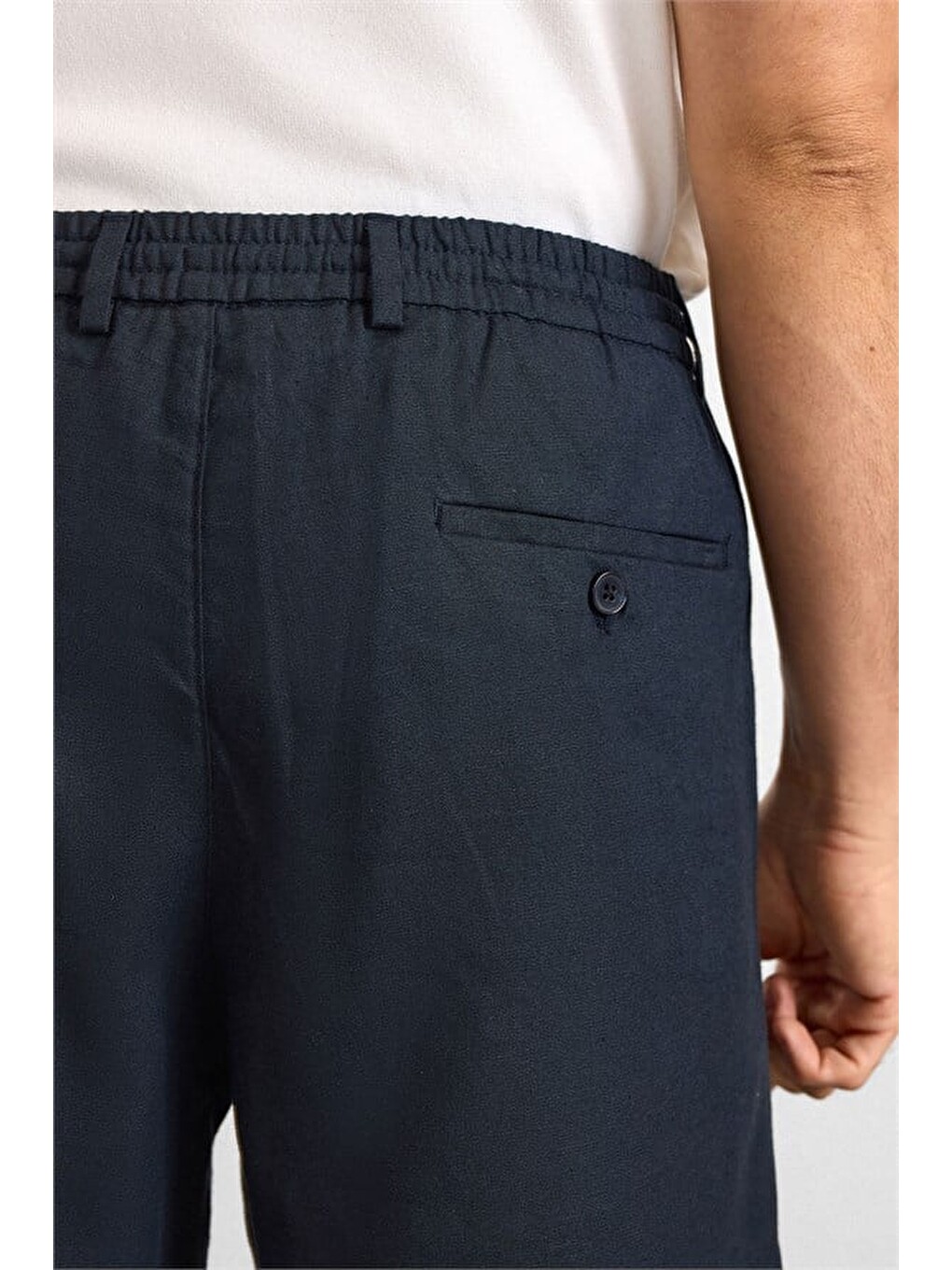 Lacivert Regular Düz Twill Yarım Lastikli Şort-2