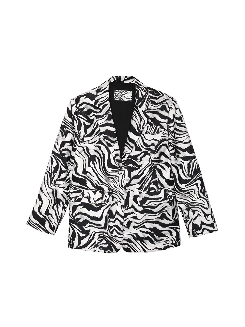 QUZU Siyah Zebra Desenli Oversize Blazer Ceket Siyah