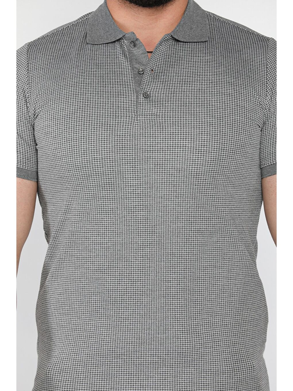 Gri Erkek Polo Yaka Yarım Düğmeli Tişört-3