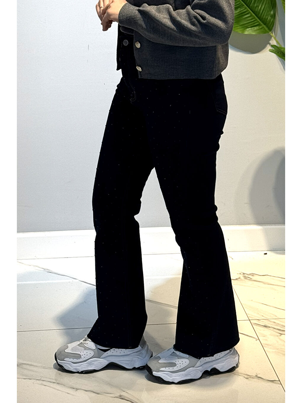 Taş Detay Bootcut Denim Pantolon 35772 Koyu Lacivert-2