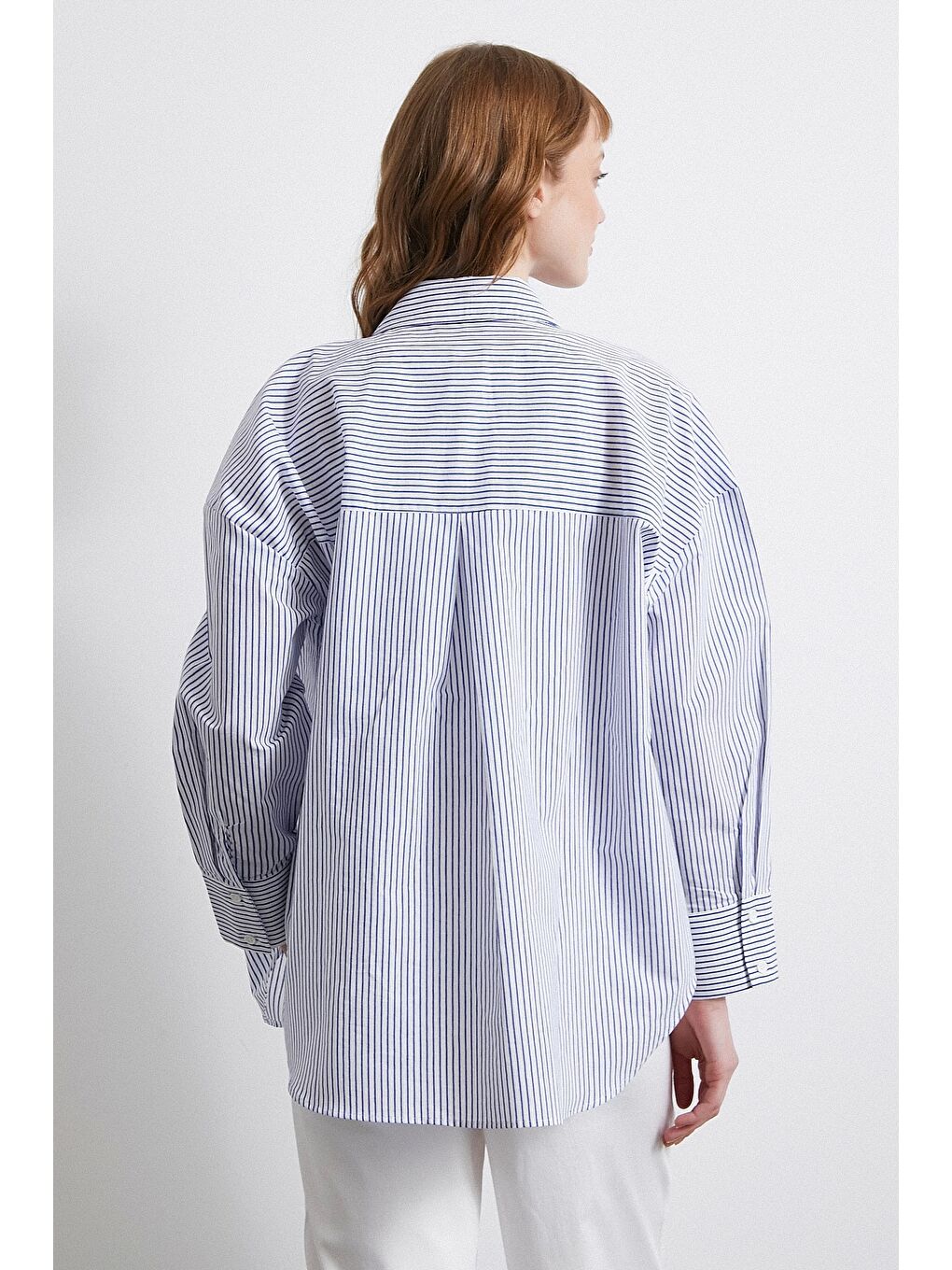 İnce Çizgili Gömlek Mavi-5