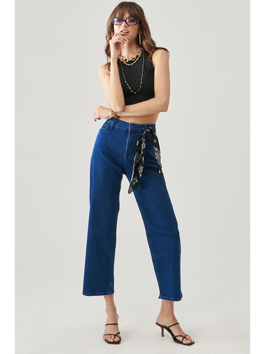 Mavi Wide Leg Fit Yüksek Bel Geniş Paça Esnek Jean Jean Pantolon-2