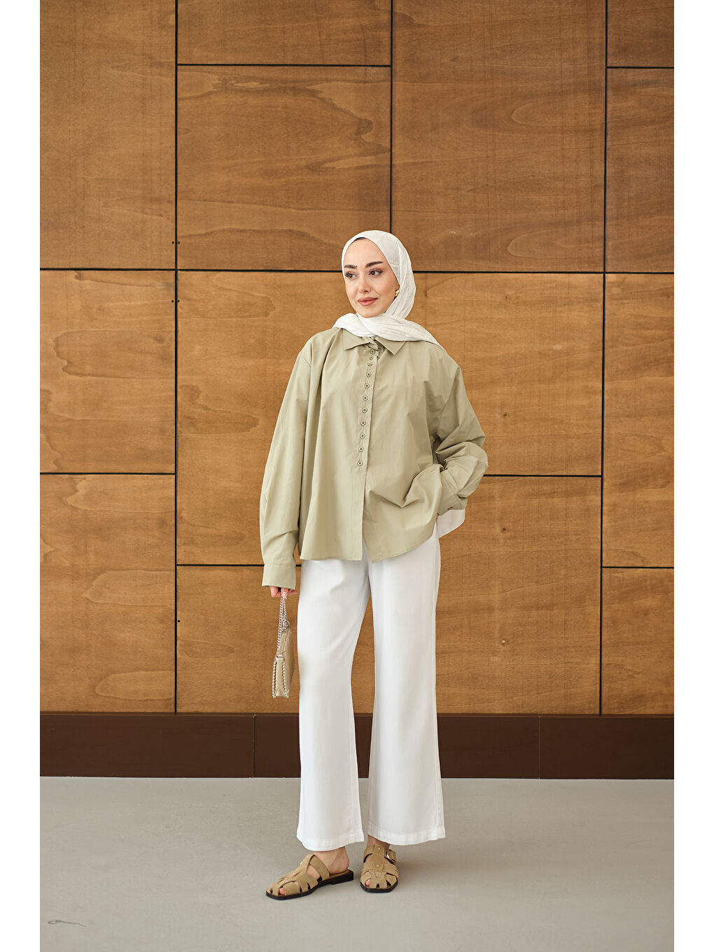 Kadın Geniş Kesim Gömlek Küf Yeşil-1