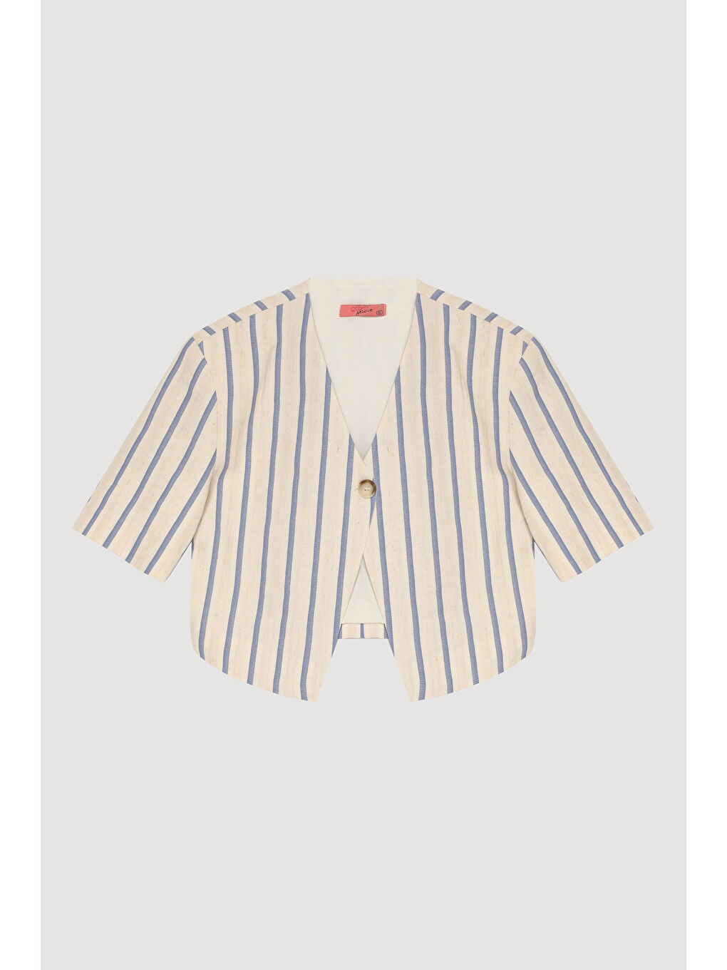 Tek Düğmeli Çizgili Kısa Kol Ceket Ekru