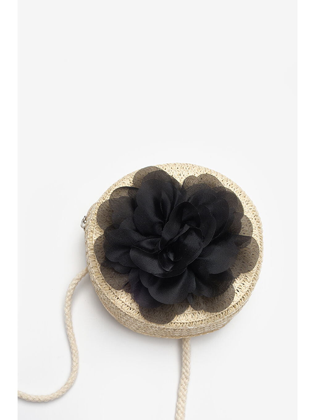 Siyah Gül Detaylı Kız Çocuk Hasır Çanta-1