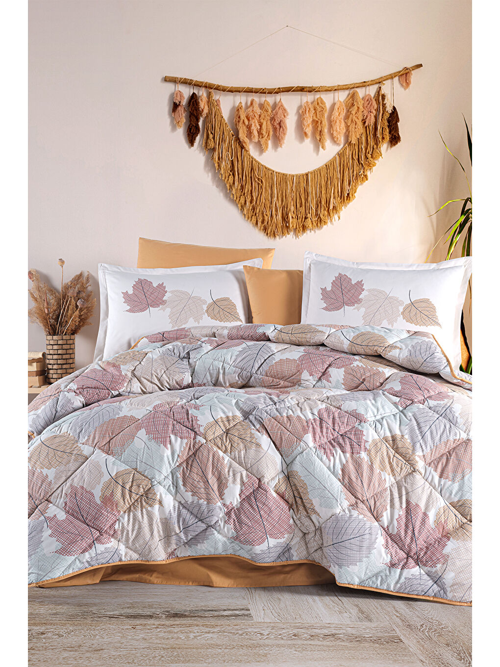 Sarı Ranforce %100 Pamuk Çift Kişilik Uyku Seti Samba