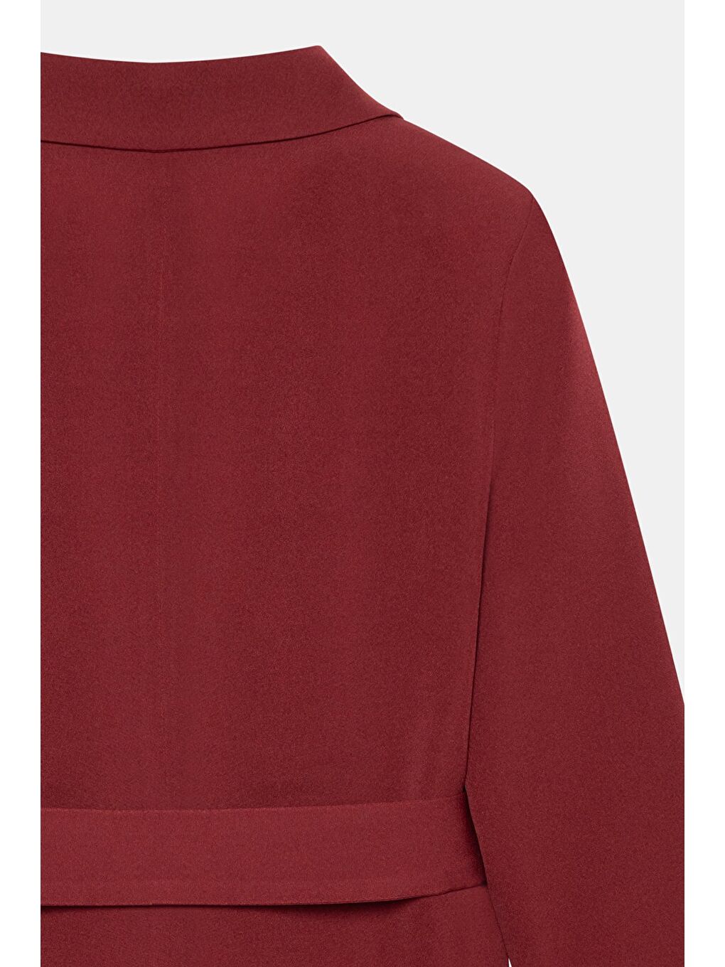 Bordo Kadın Tek Düğmeli Dokuma Kruvaze Blazer Ceket - Kuşaklı-3