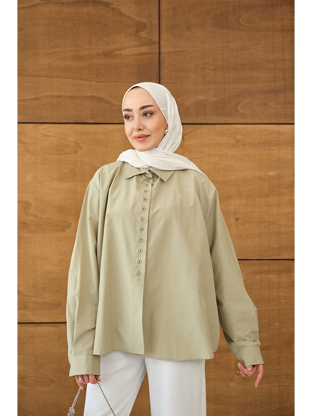 Kadın Geniş Kesim Gömlek Küf Yeşil-2