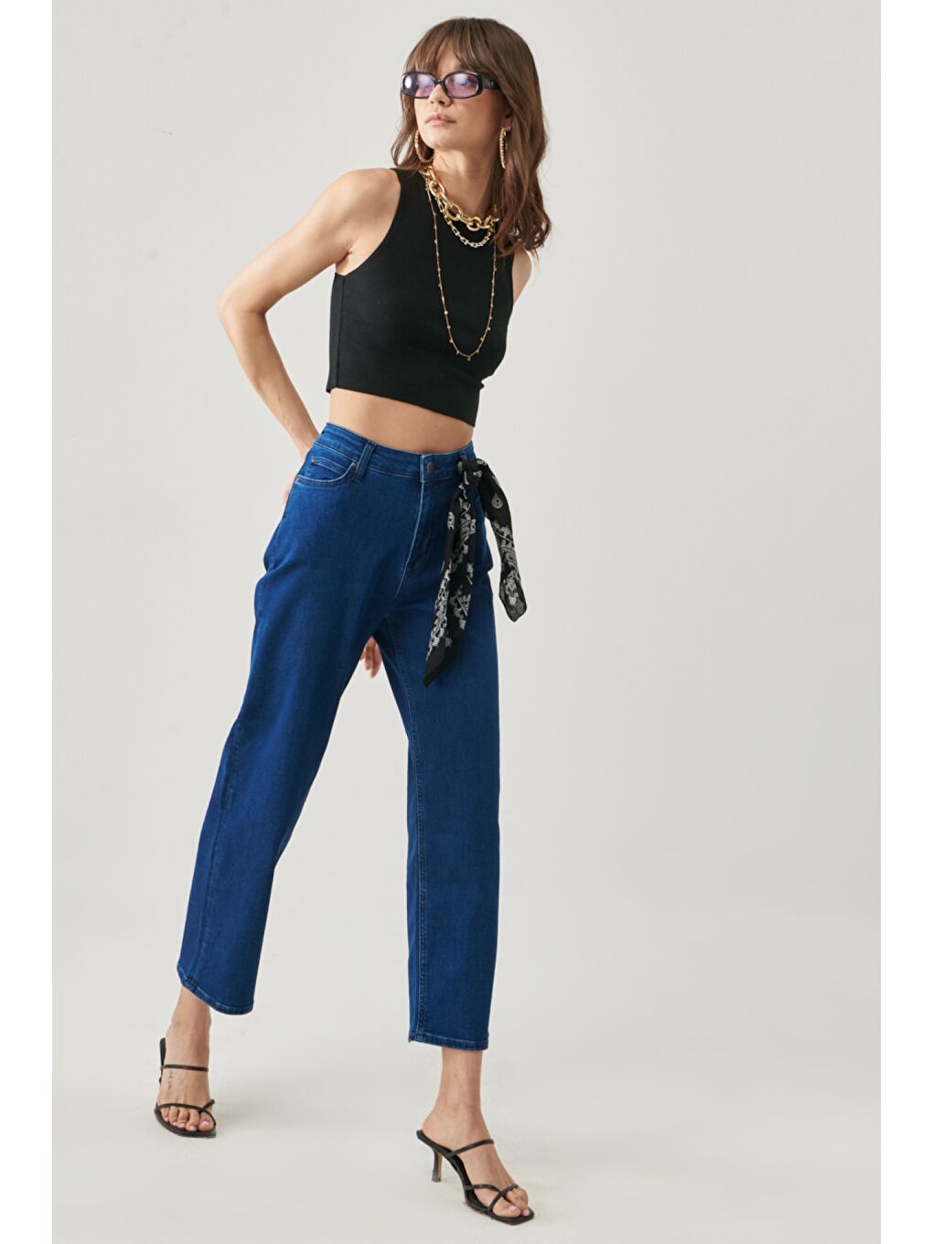 Mavi Wide Leg Fit Yüksek Bel Geniş Paça Esnek Jean Jean Pantolon-3