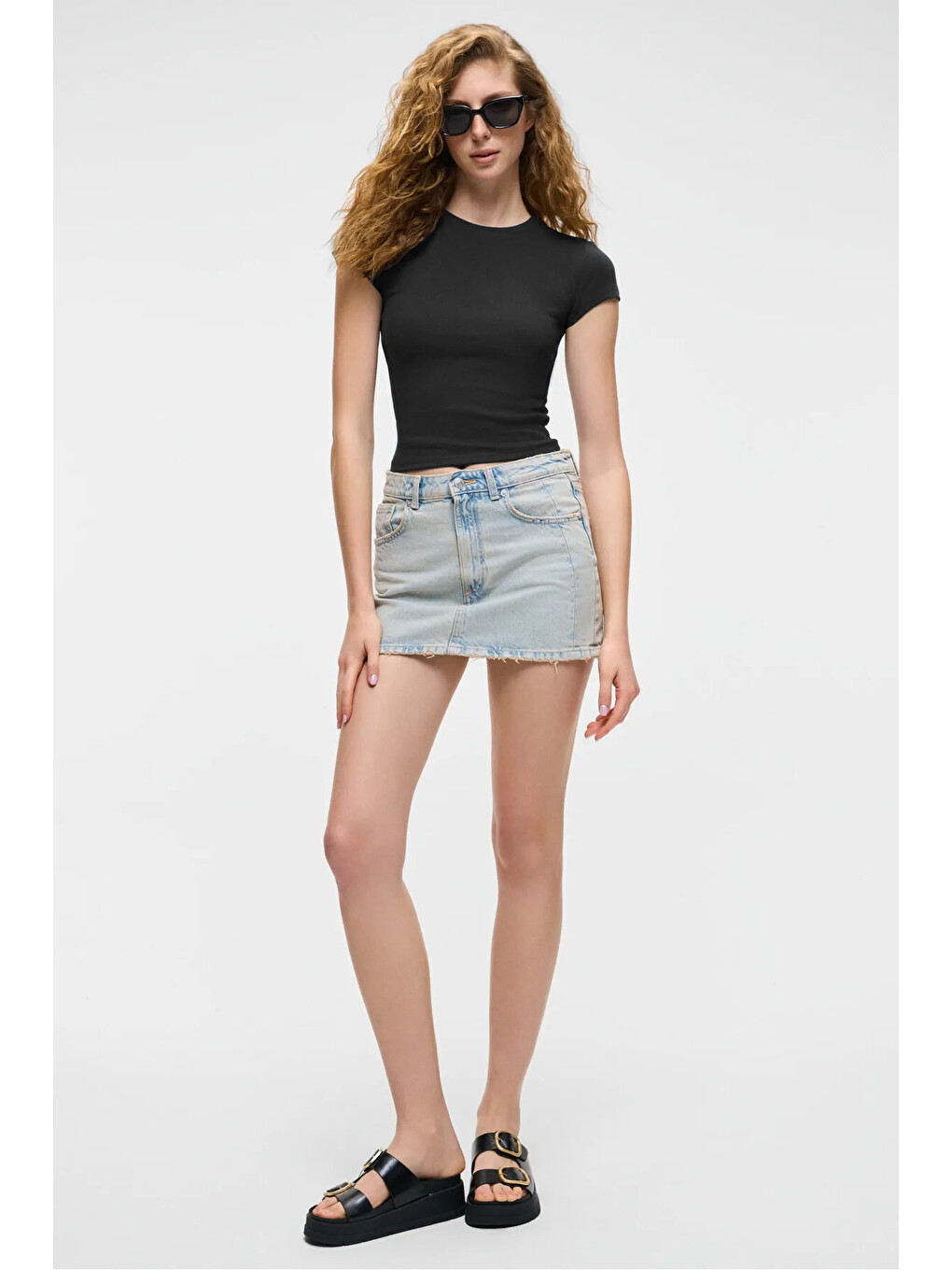 Siyah HOPEWELL Kadın Yuvarlak Yaka Örme Slim Fit SİYAH T-Shirt-3
