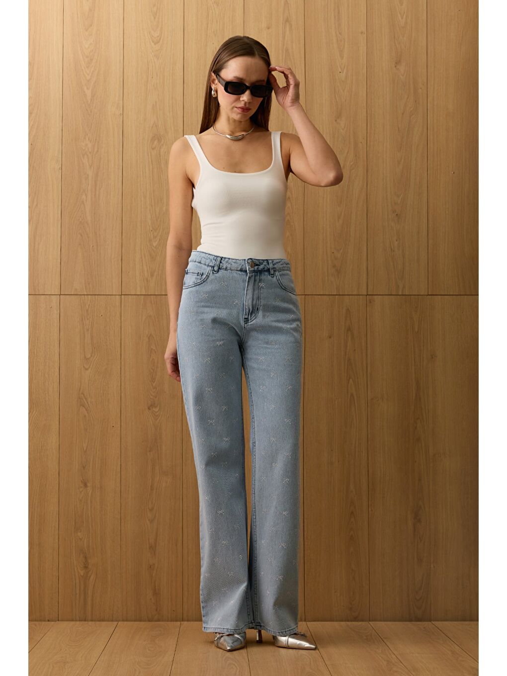 Mavi Fiyonk Detaylı Taşlı  Palazzo Jean-1