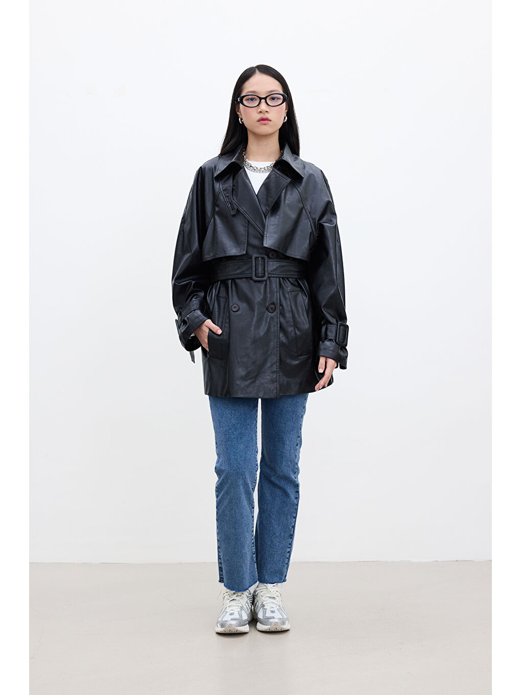 Deri Oversize Trençkot Siyah