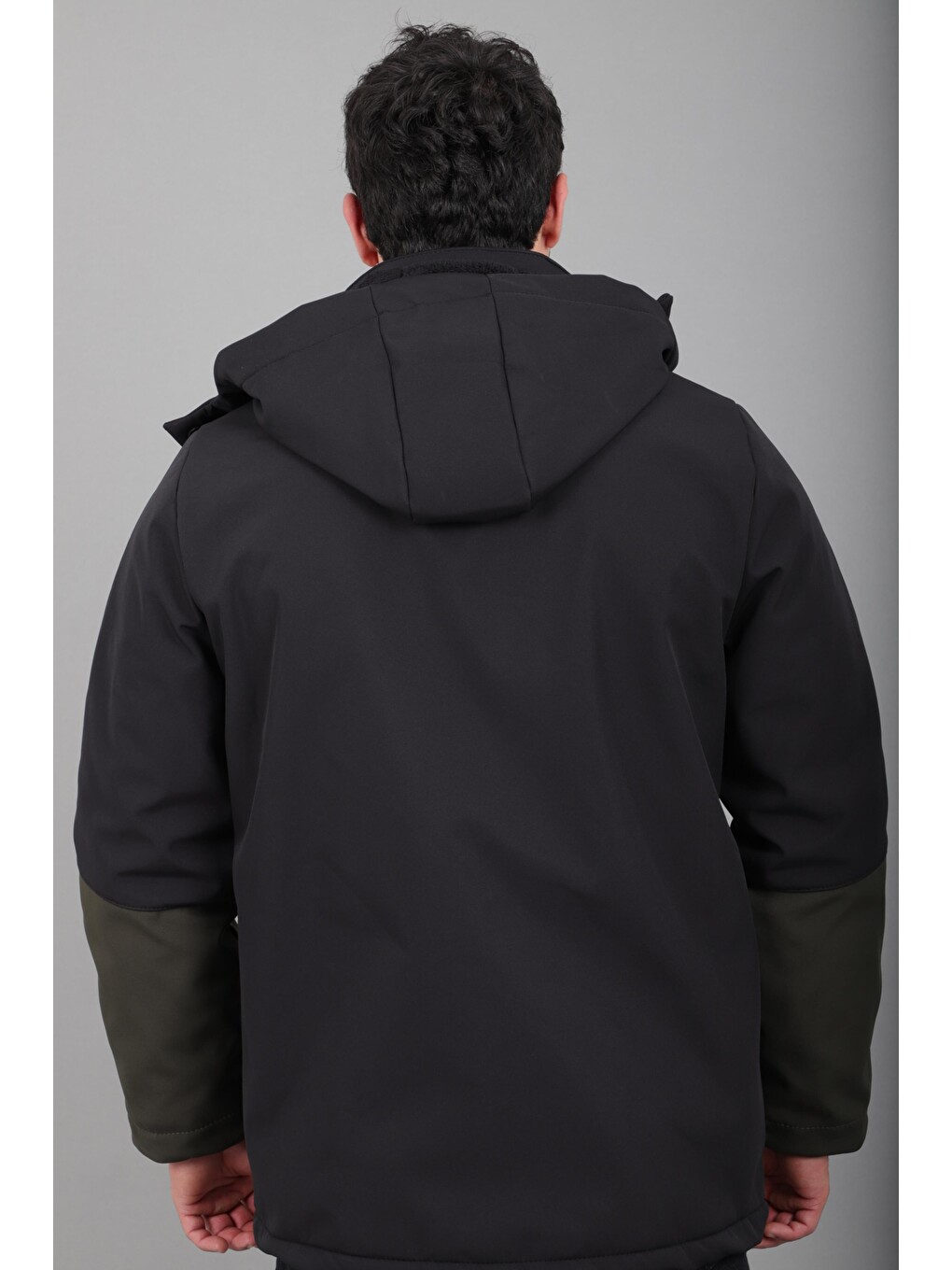 Haki Çift Renk İçi Kürklü Softshell Kışlık Mont Pldp 3041_50525-6
