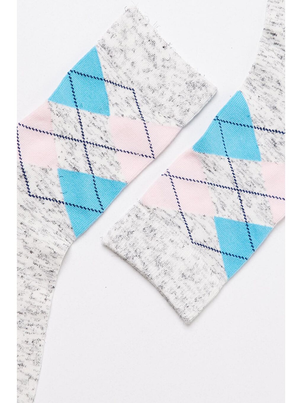 Ekose Desenli Pamuklu Kadın Soket Çorap Gri Melanj-1