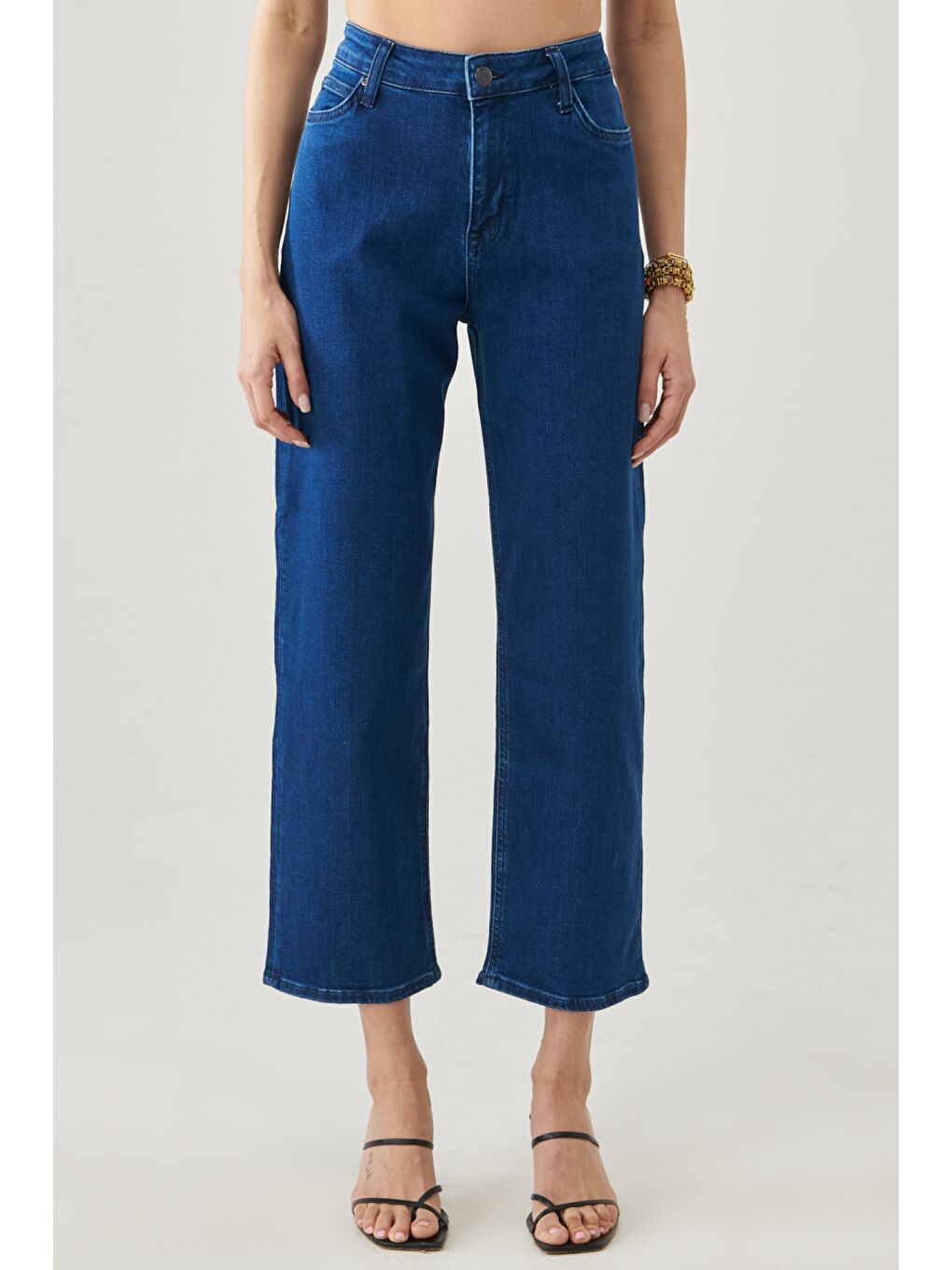 Mavi Wide Leg Fit Yüksek Bel Geniş Paça Esnek Jean Jean Pantolon-4