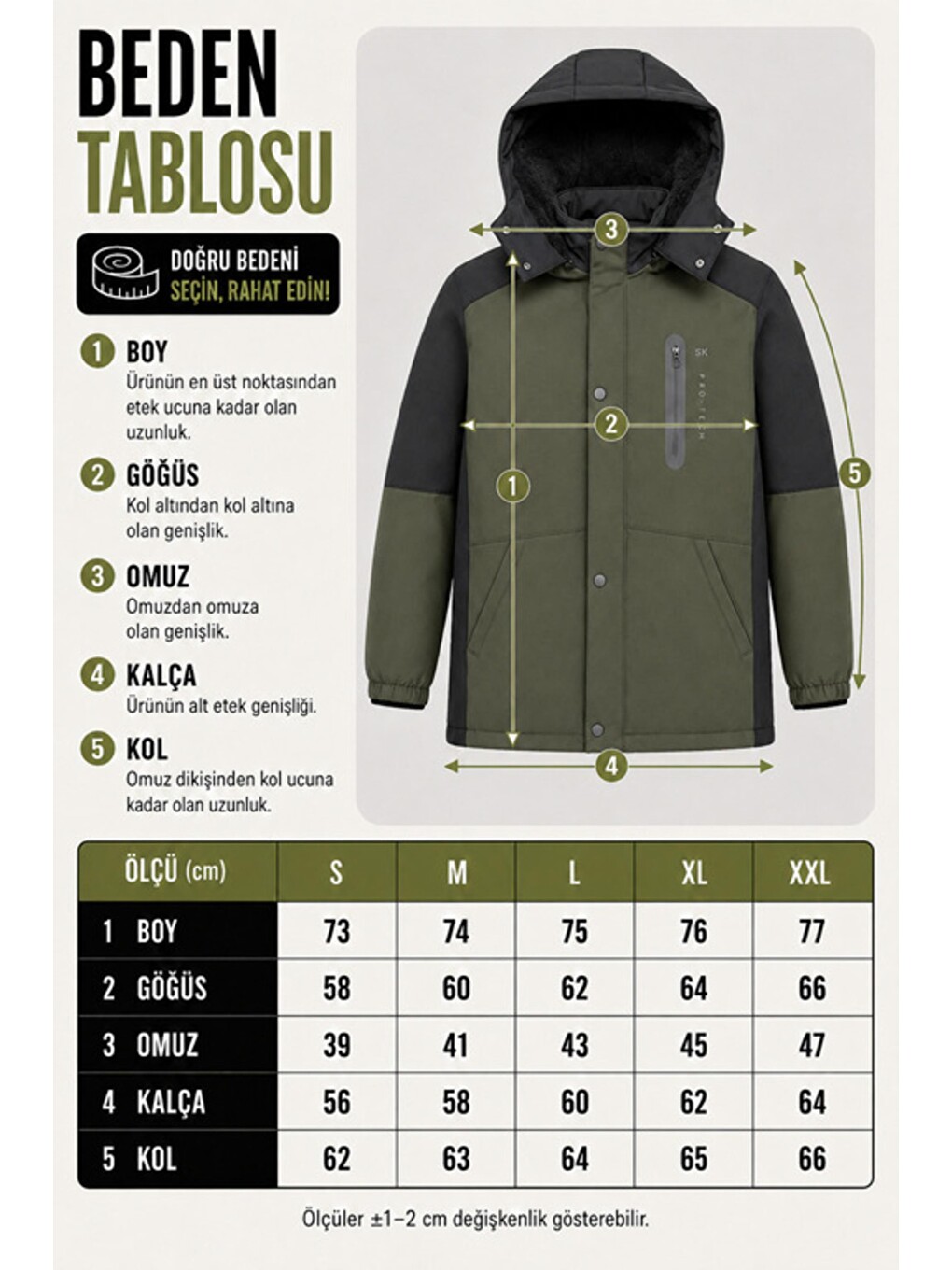 Haki Çift Renk İçi Kürklü Softshell Kışlık Mont Pldp 3041_50525-7