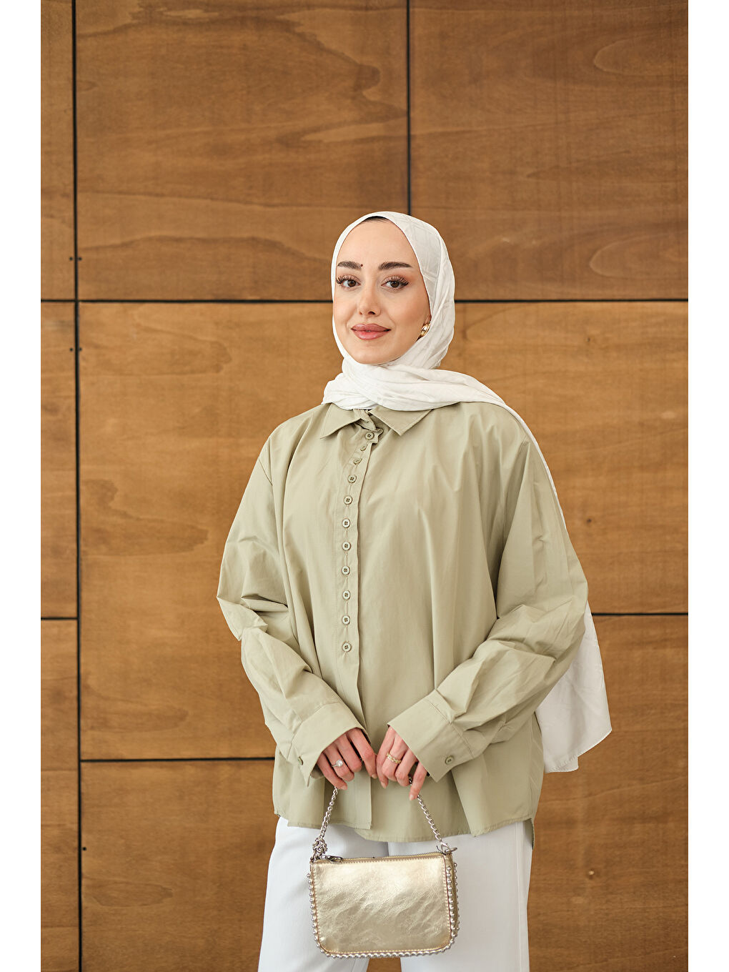 Kadın Geniş Kesim Gömlek Küf Yeşil-4